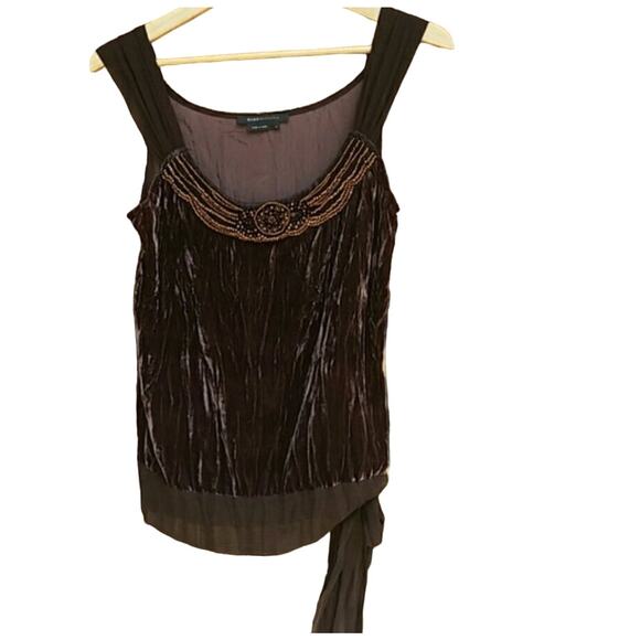 Y2K BCBGMaxAzria Crushed Velvet Top Sz M Brown Beaded Camisole Boho Festival VNT - Picture 5 of 16